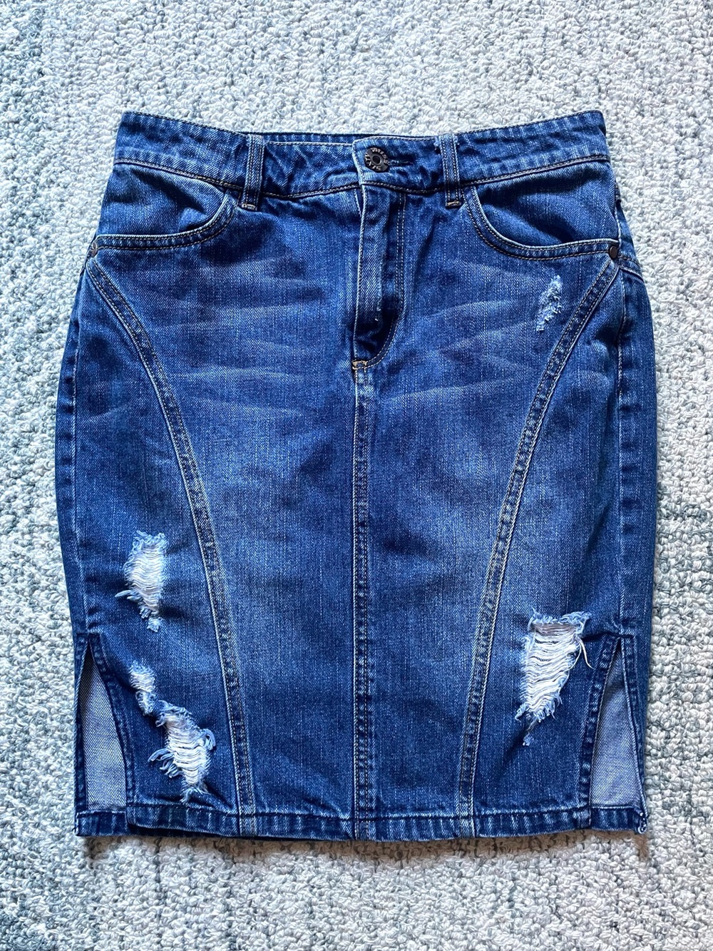 Y2K Miss Sixty Distressed Denim Pencil Skirt High Waist